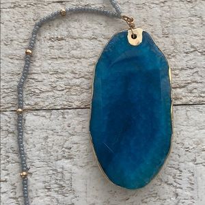 NWOT Blue Agate Stone on Beaded Necklace